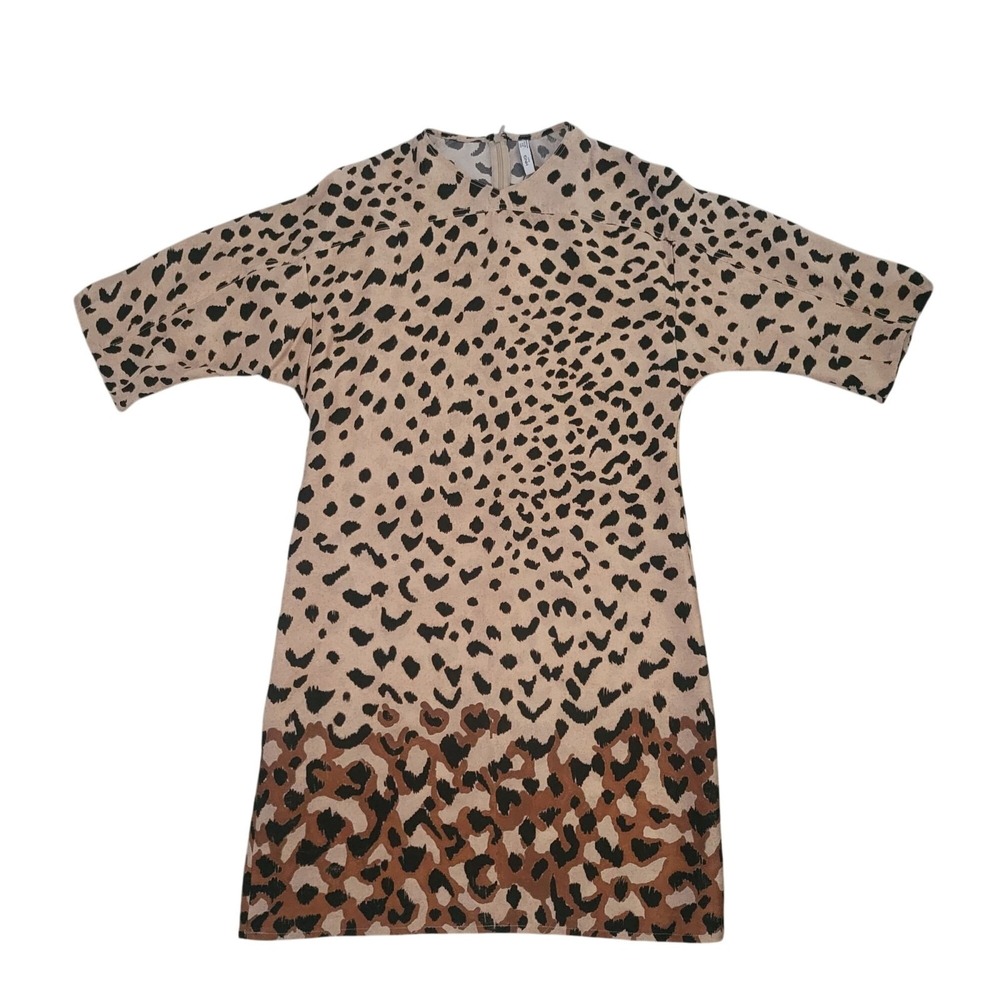 MNG SUIT Leopard animal Print Short-Sleeve Dress S Lightweight Beige Mobwife